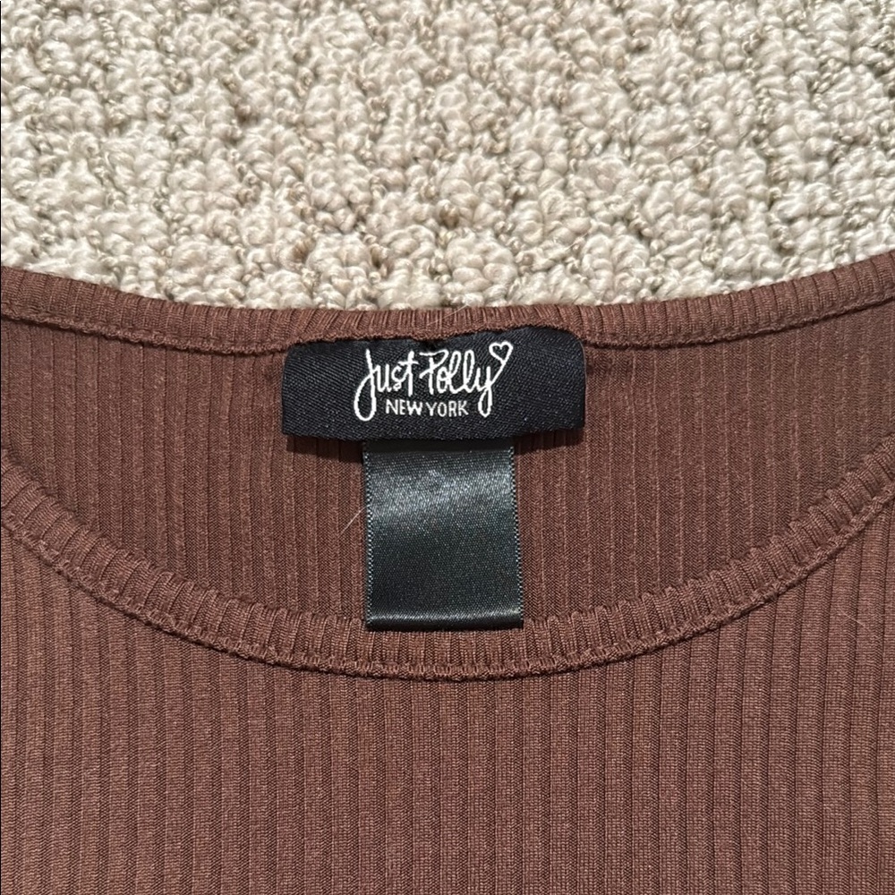 Brown Ribbed Crop Top - Picture 2 of 4